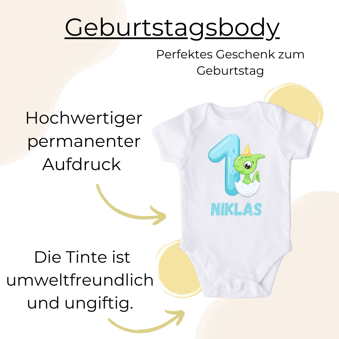 Personalisierter Baby Body Dino 1 / erster Geburtstag Shirt