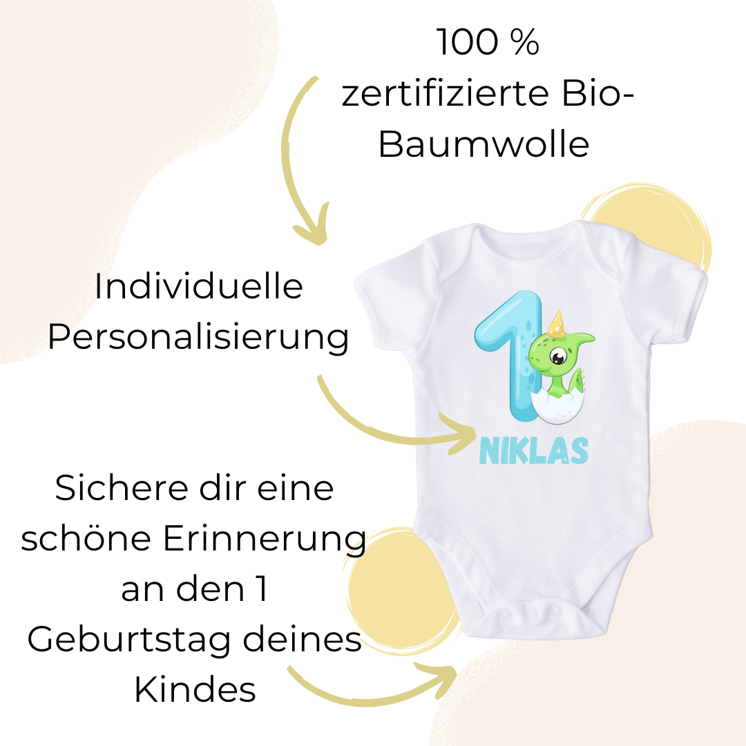Personalisierter Baby Body Dino 1 / erster Geburtstag Shirt