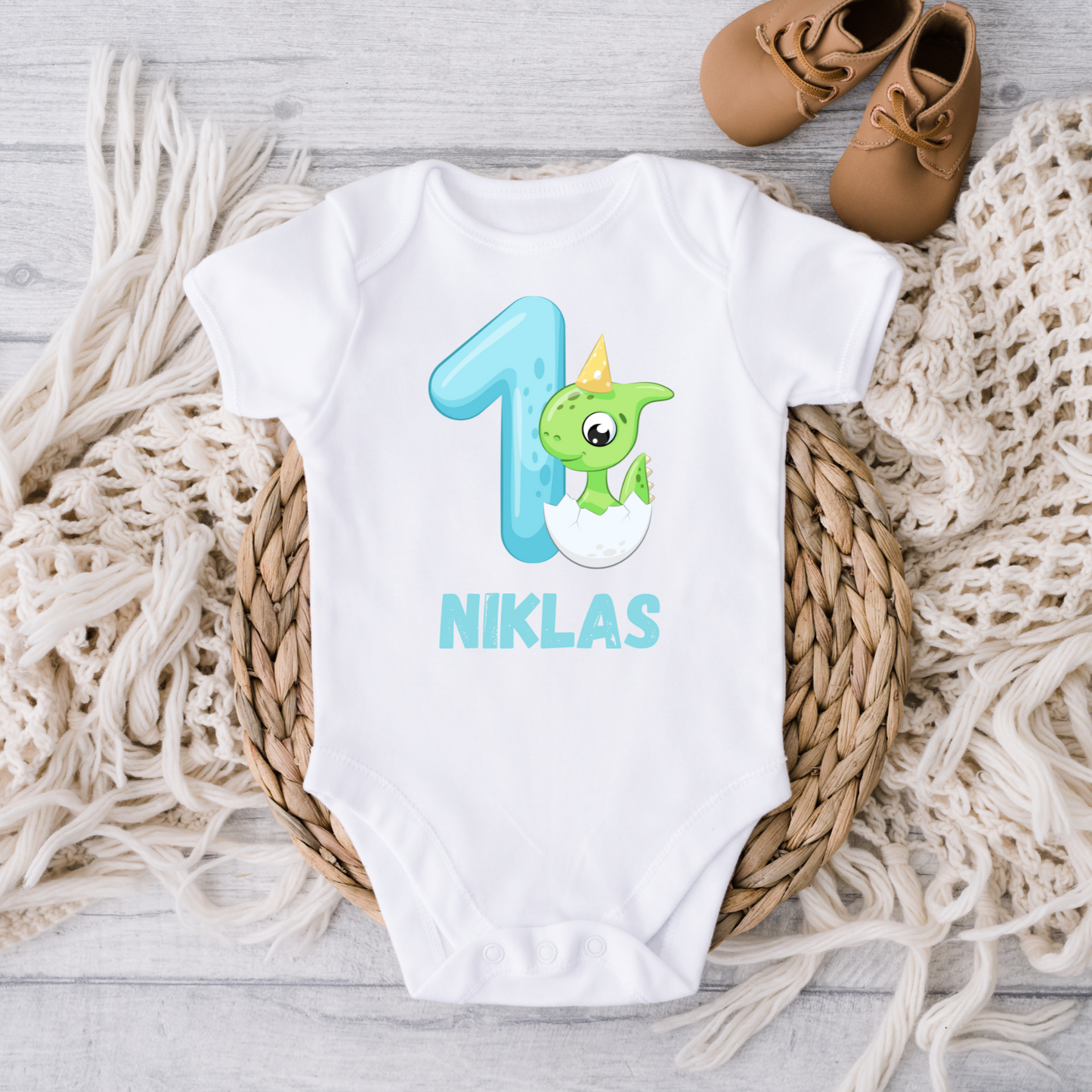 Personalisierter Baby Body Dino 1 / erster Geburtstag Shirt