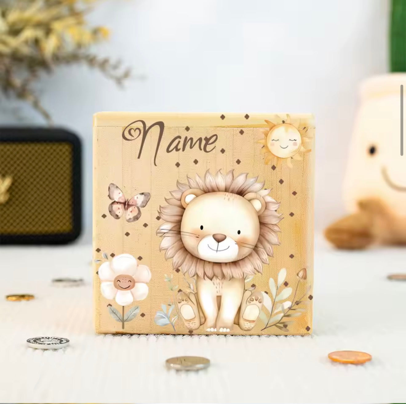 Personalisierte Holz-Spardose mit Name | Süße Tiermotive | Geschenk zur Geburt, Taufe & Geburtstag