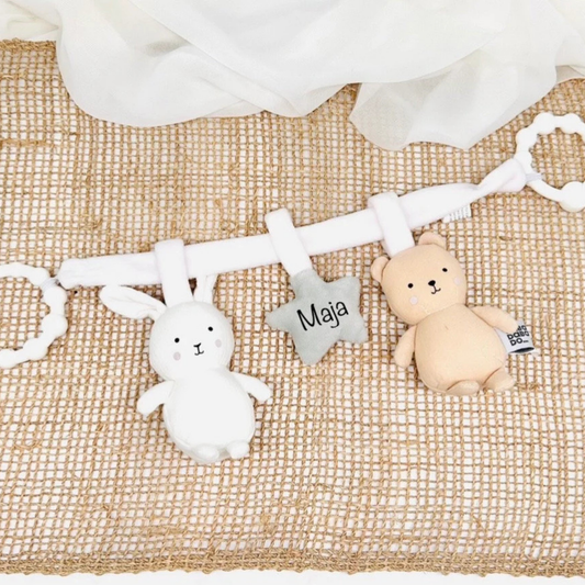 Babyschalen Spielzeug mit Name (Hase & Teddy) - einzigartigliebe