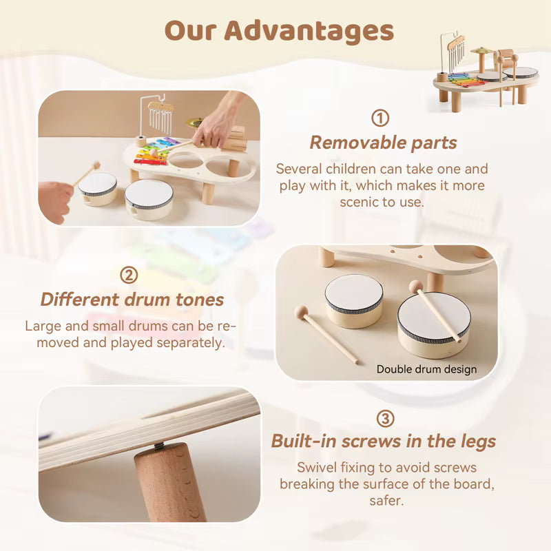 Wooden musical instrument for children – drum & chime | Musical toy from 1 year