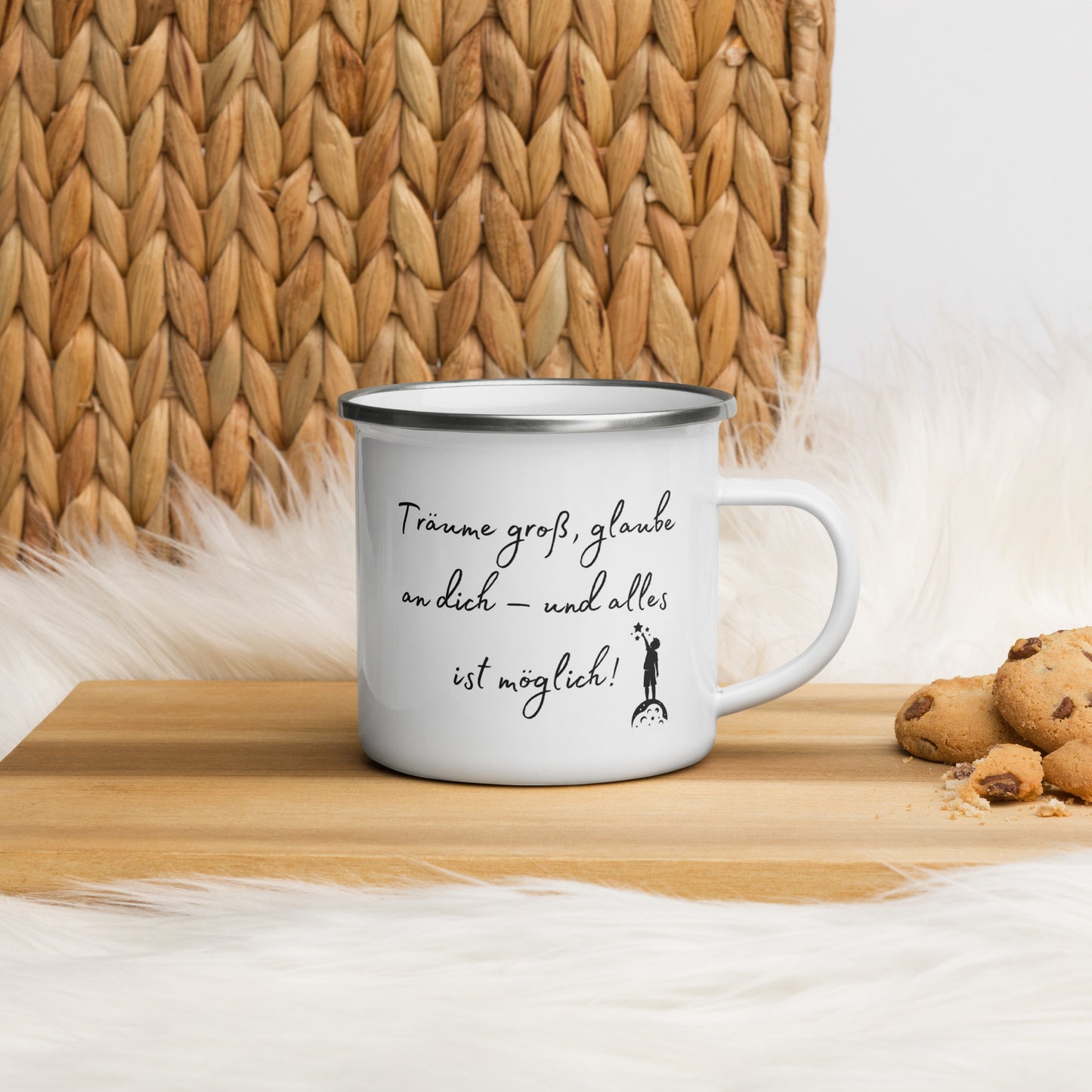 Personalisierte Emaille-Tasse für Kinder – Mit Namen & inspirierendem Spruch - einzigartigliebe