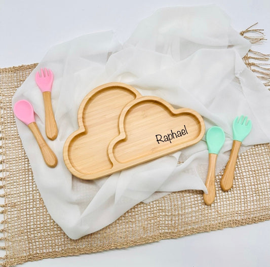 Holzteller mit Gravur / Wolke - einzigartigliebe