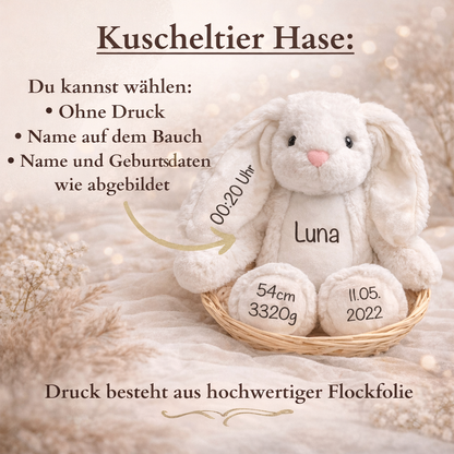 Kuscheltier Hase Personalisiert mit Name und Geburtsdaten / Ostergeschenk