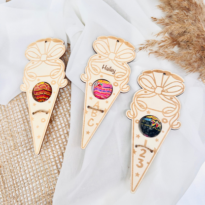Wooden school cone / gift for school enrollment with name engraving