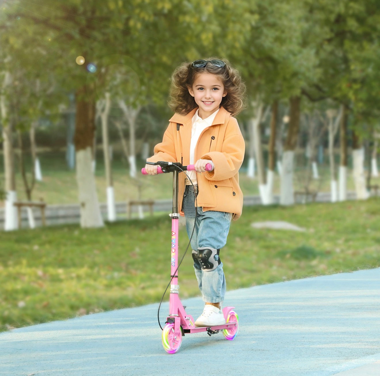 Kinderroller Rosa mit LED-Leuchträdern | Höhenverstellbar & Klappbar | Scooter für Kinder 3–8 Jahre