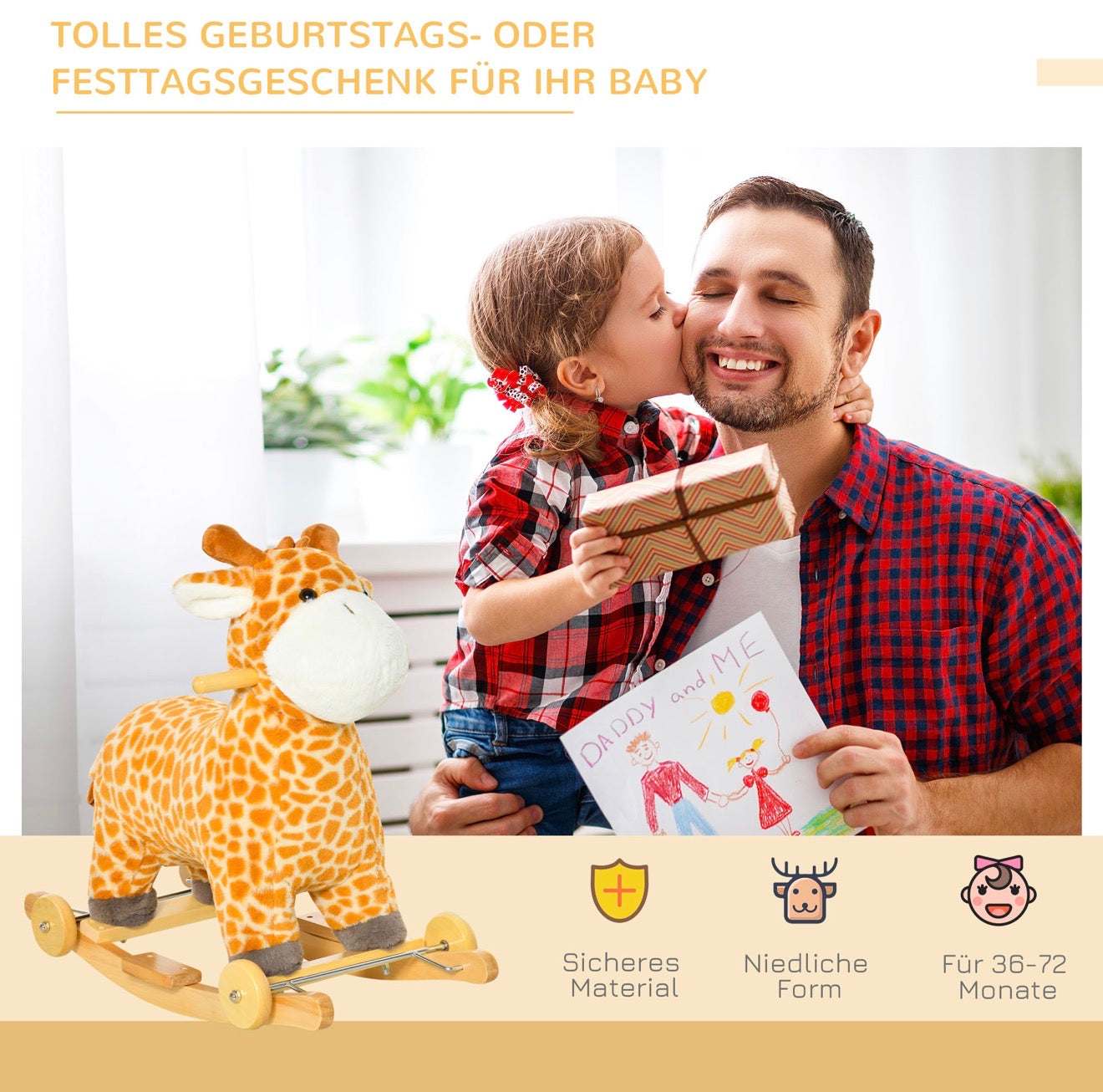 Schaukeltier Giraffe / Geschenk zum dritten Geburtstag / Schaukelgiraffe für Kinder