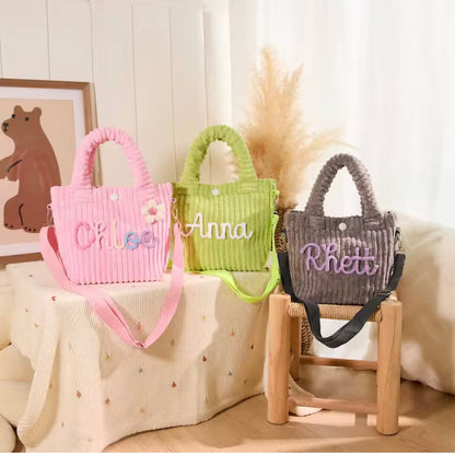 Personalisierte Cordtasche für Kinder mit Namen – Bestickte Umhängetasche & Handtasche in verschiedenen Farben