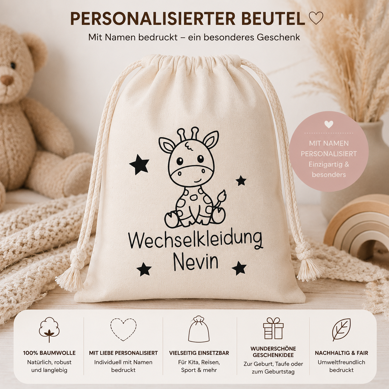 Changing bag for daycare / personalized fabric bag for changing clothes for kindergarten