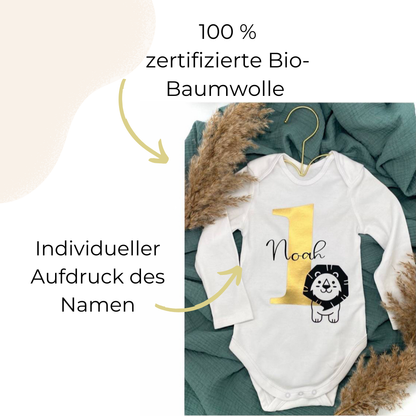 Baby bodysuit 1st birthday with animal motif + name