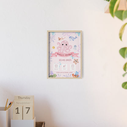 Personalisierte Geburts-Poster – Meerestiere Traum - einzigartigliebe