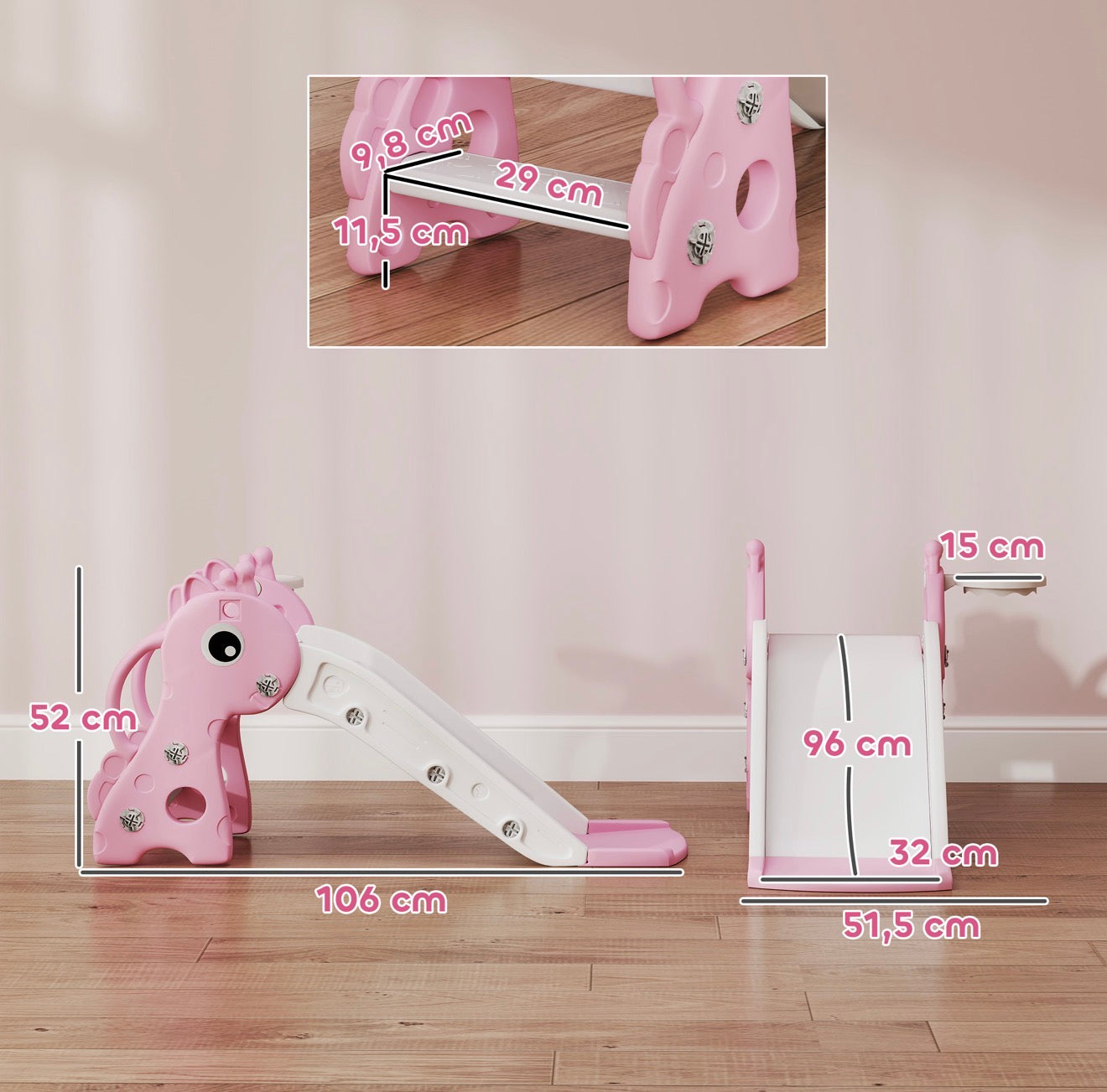 3 in 1 Kinderrutsche Rosa Giraffe mit Basketballkorb & Kletterteil