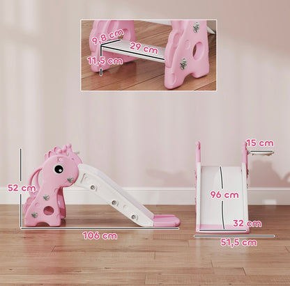 3 in 1 Kinderrutsche Rosa Giraffe mit Basketballkorb & Kletterteil