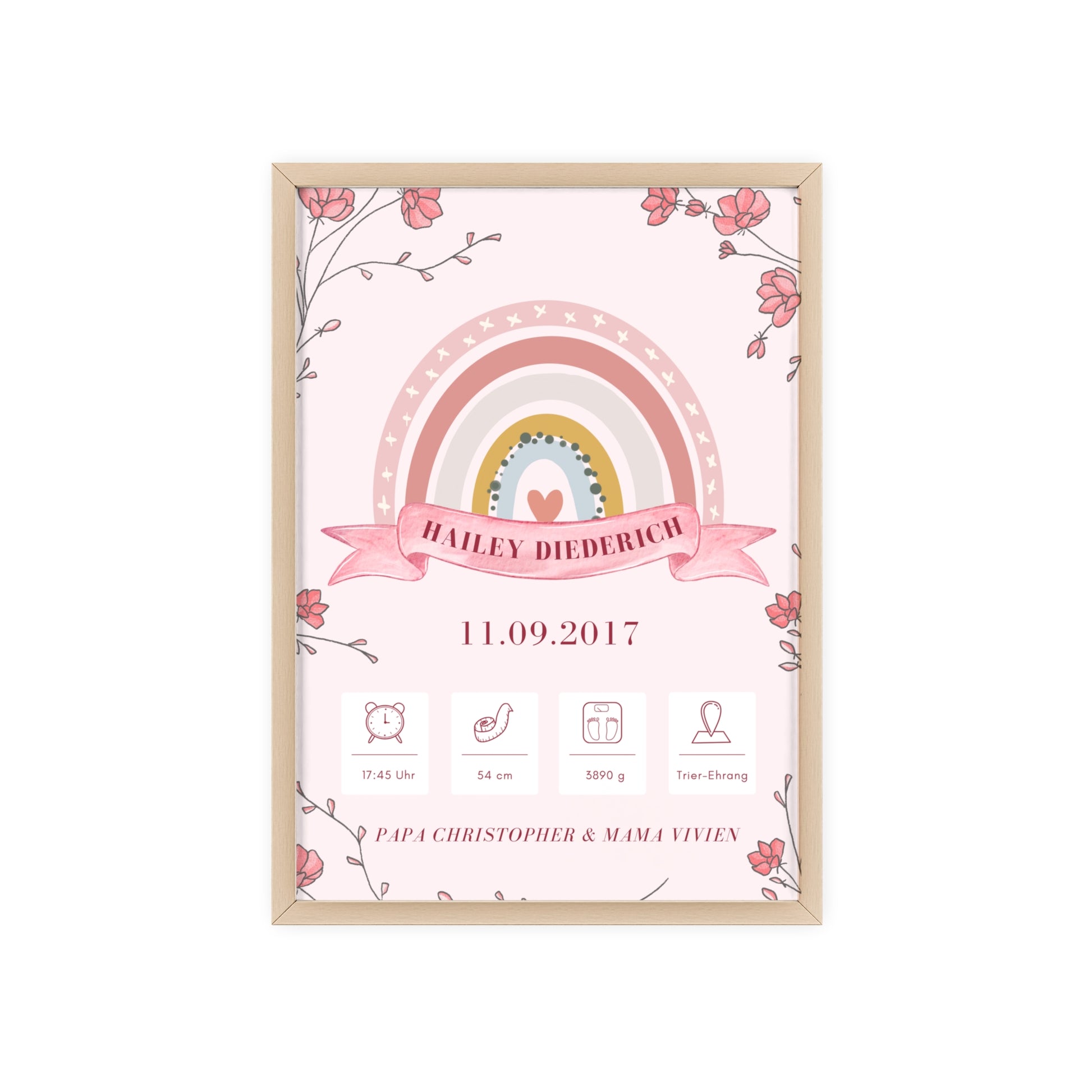 Personalisierte Geburts-Poster – Regenbogen Traum - einzigartigliebe