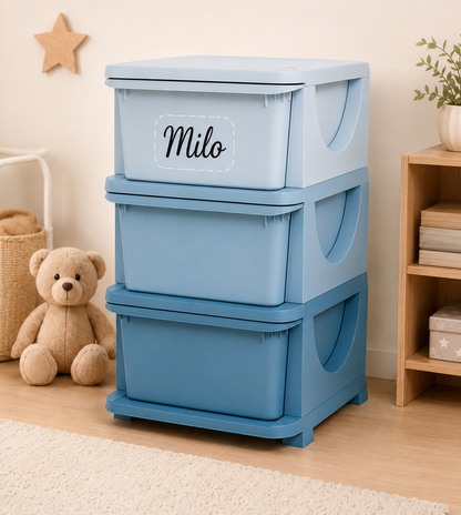 Aufbewahrungsboxen für Kinder, 3 Schubladen, abgerundete Kanten, erhöhtes Design, 37x37x56,5 cm, Blau