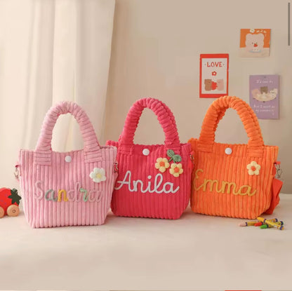 Personalisierte Cordtasche für Kinder mit Namen – Bestickte Umhängetasche & Handtasche in verschiedenen Farben