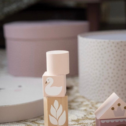 Personalisierte Bausteine aus Holz 50 stk. Rosa mit Aufbewahrungsbox / Schwan Mädchen - einzigartigliebe