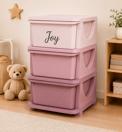 Aufbewahrungsboxen für Kinder, 3 Schubladen, abgerundete Kanten, erhöhtes Design, 37x37x56,5 cm, Rosa