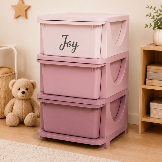 Aufbewahrungsboxen für Kinder, 3 Schubladen, abgerundete Kanten, erhöhtes Design, 37x37x56,5 cm, Rosa