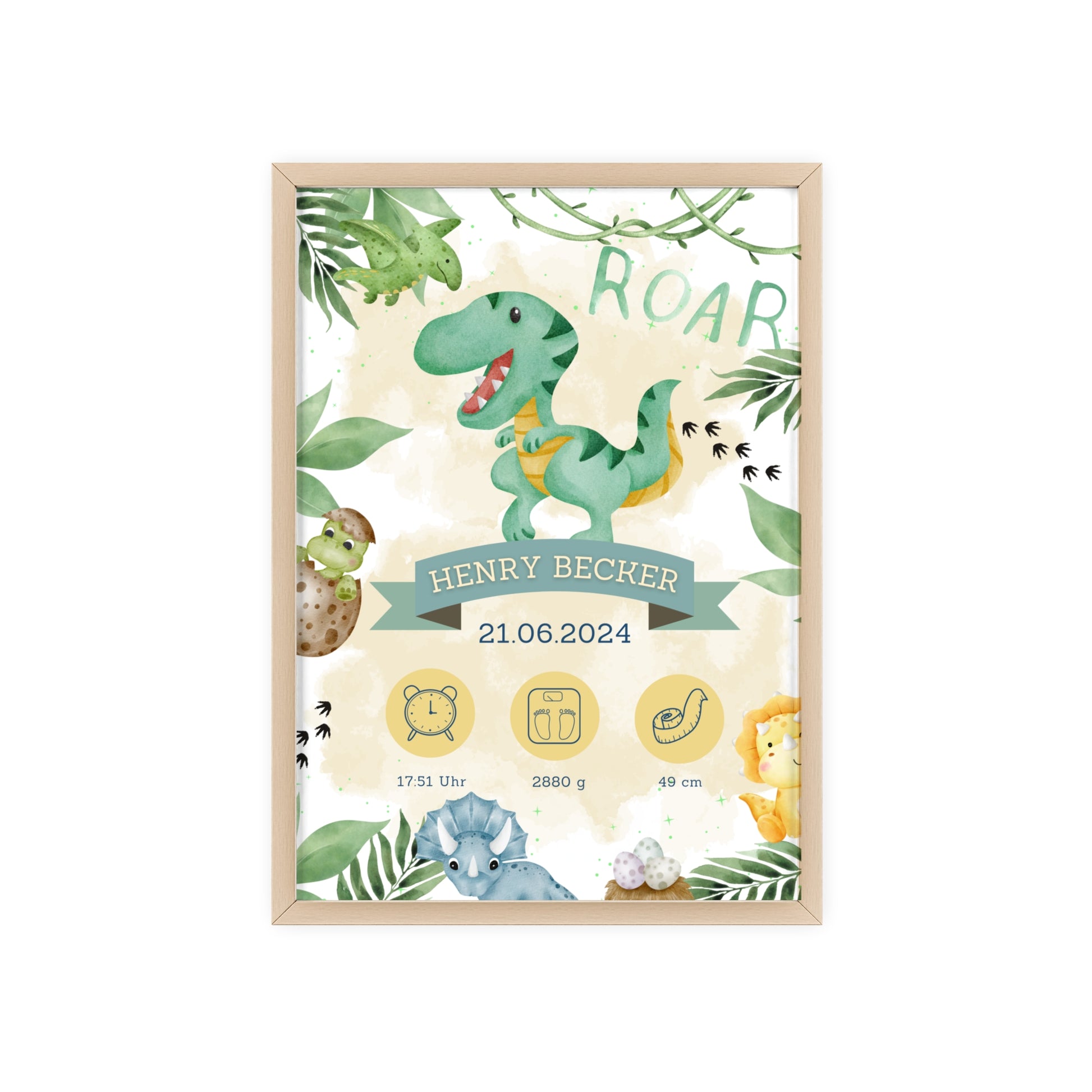 Personalisierte Geburts-Poster – Dinosaurier Traum - einzigartigliebe