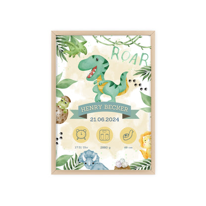 Personalisierte Geburts-Poster – Dinosaurier Traum - einzigartigliebe