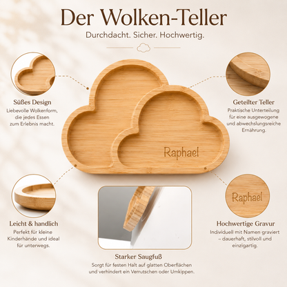 Bambusteller mit Namen im Wolken-Design | EinzigartigLiebe