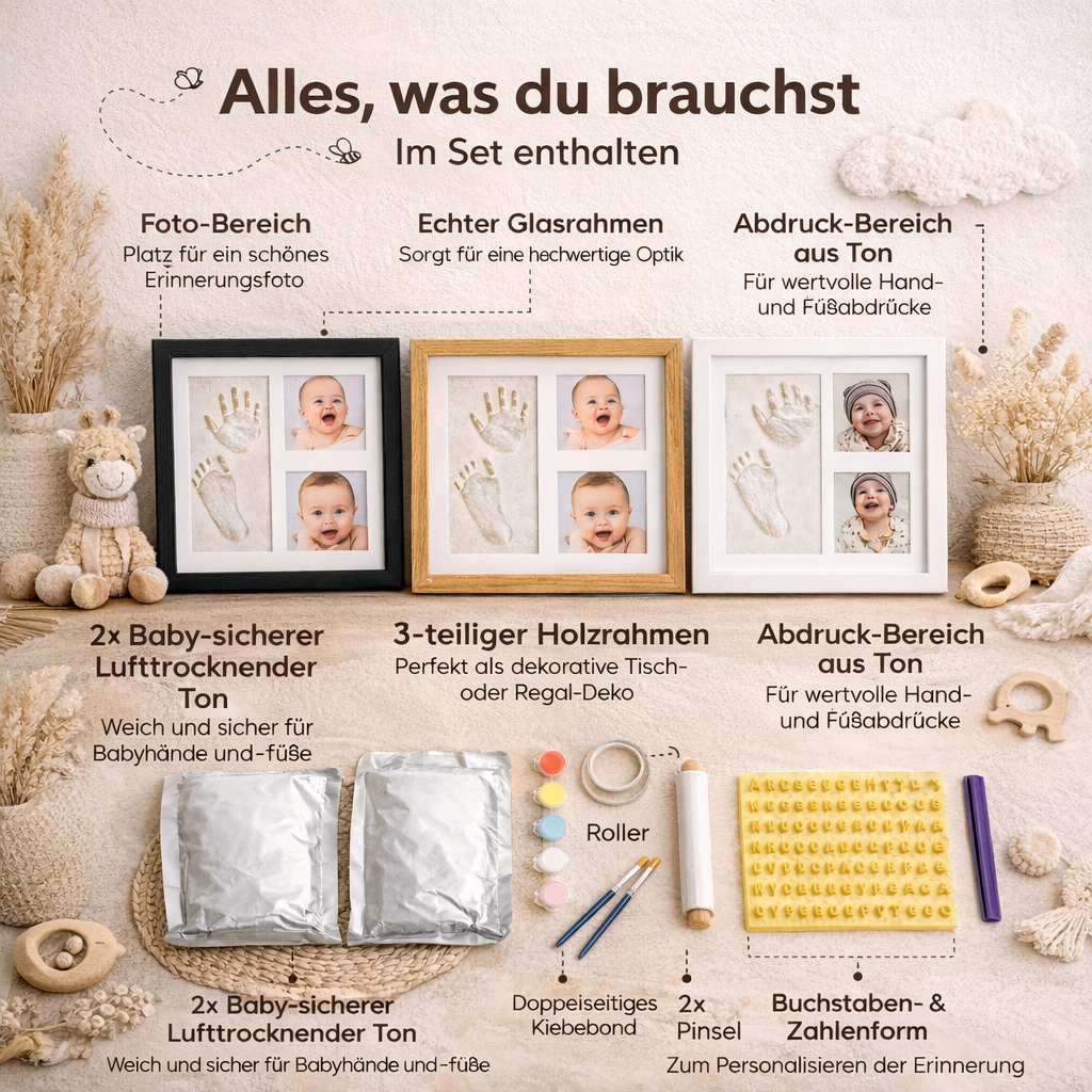 Baby Hand- & Fußabdruck Bilderrahmen Set mit Foto