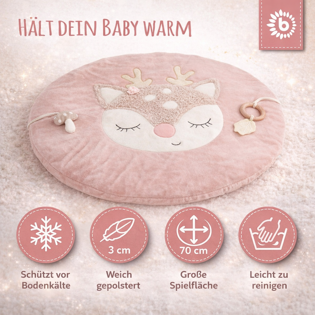 Personalisierte Krabbeldecke / Babydecke für Spielbögen / Rosa Reh