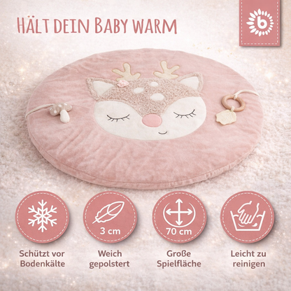 Personalisierte Krabbeldecke / Babydecke für Spielbögen / Rosa Reh
