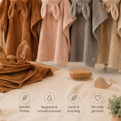 Personalisierter Badeponcho / Strandtuch / Babyhandtuch mit Name Hasenohren
