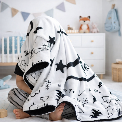 Personalized baby blanket / embroidered name black/white