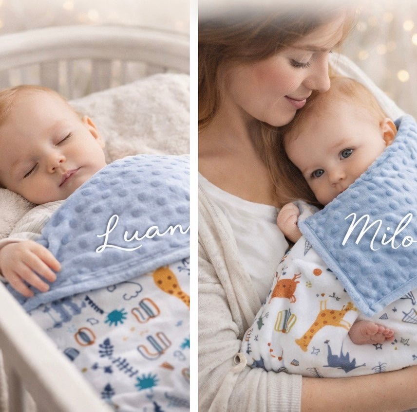 Personalized baby blanket / embroidered name light blue