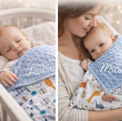 Personalized baby blanket / embroidered name light blue