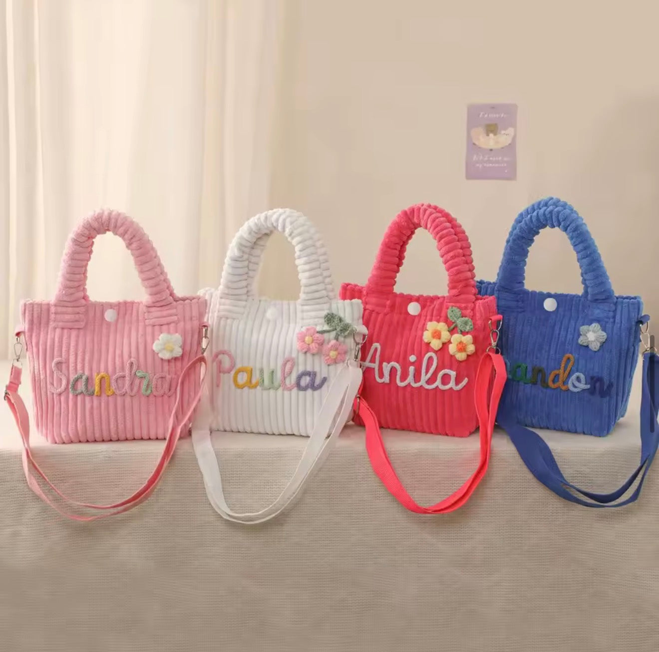 Personalisierte Cordtasche für Kinder mit Namen – Bestickte Umhängetasche & Handtasche in verschiedenen Farben