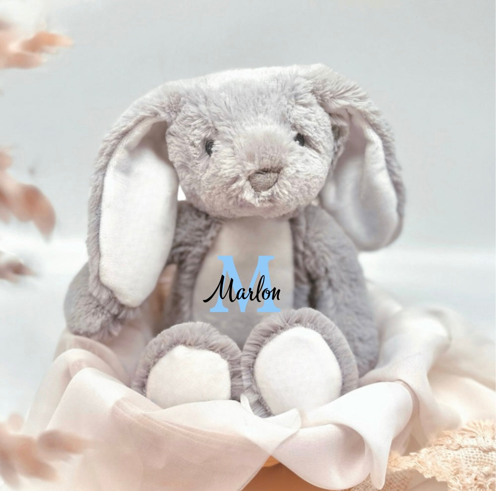 Kuscheltier Hase Personalisiert mit Namen und Geburtsdaten Rosa / Ostergeschenk