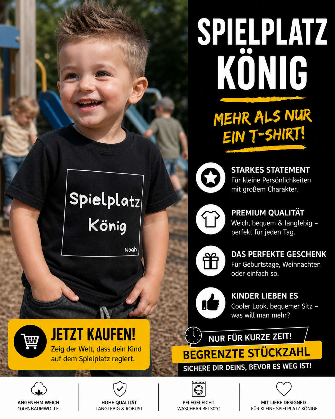 Spielplatzkönig Kinder T-Shirt – Cooles Statement Shirt für Jungen & Mädchen