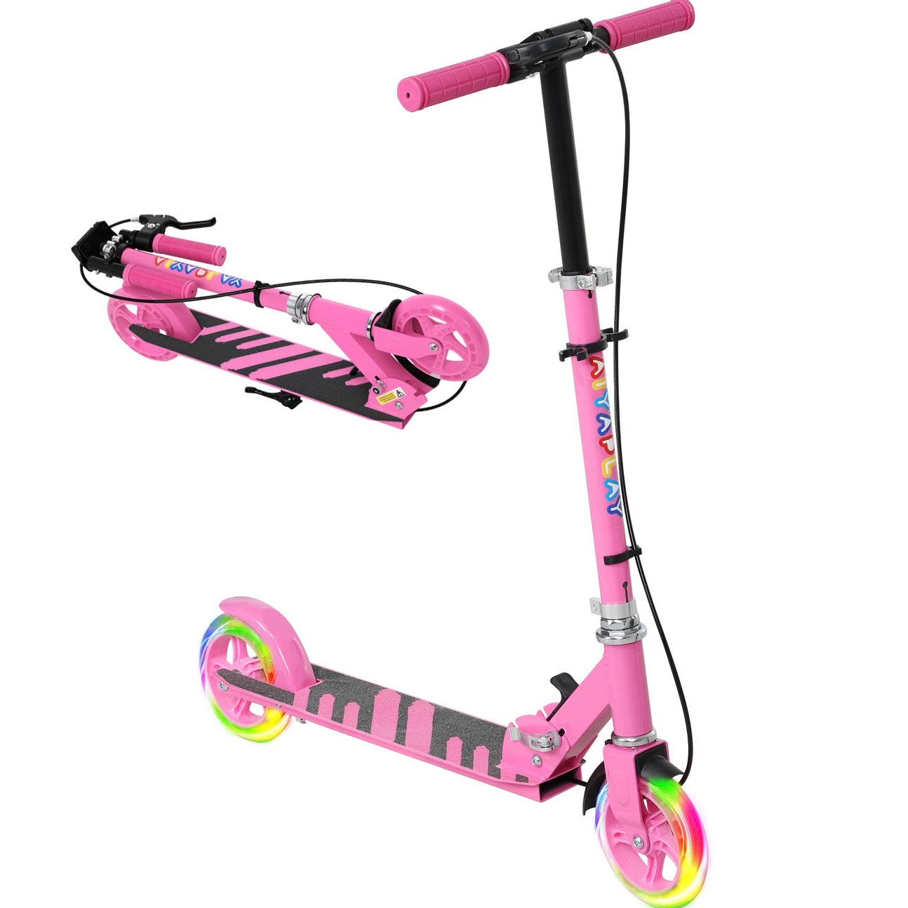 Kinderroller Rosa mit LED-Leuchträdern | Höhenverstellbar & Klappbar | Scooter für Kinder 3–8 Jahre