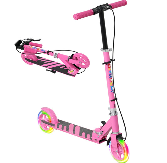 Kinderroller Rosa mit LED-Leuchträdern | Höhenverstellbar & Klappbar | Scooter für Kinder 3–8 Jahre
