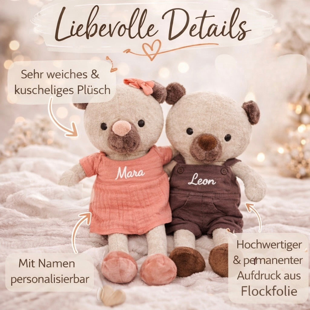 Kuscheltier Teddybär mit Name Personalisiert / Bärmädchen oder Bärjunge