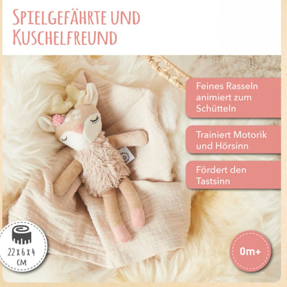 Small cuddly toy with rattle / Personalized with name and date of birth / Deer