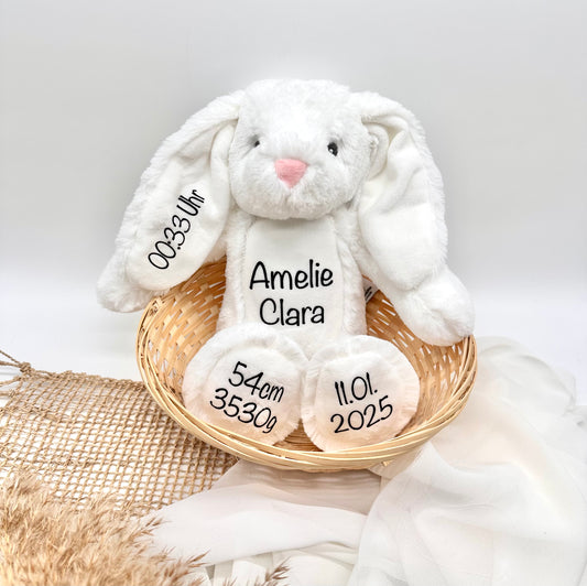 Kuscheltier Hase Personalisiert mit Name und Geburtsdaten / Ostergeschenk