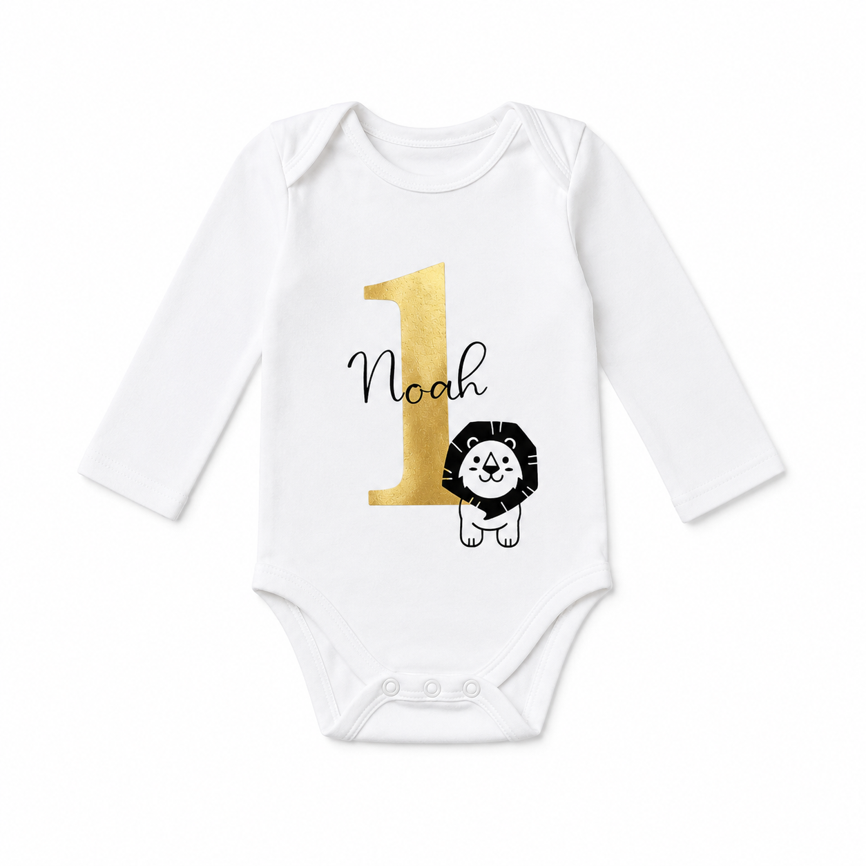 Personalisierter Geburtstagsbody mit Name – 1. Geburtstag Baby Body aus Bio-Baumwolle | Löwe, Giraffe, Elefant & weitere Motive