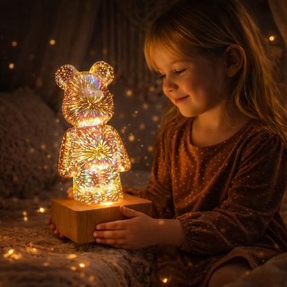 Personalisiertes Nachtlicht für Kinder Teddybär Feuerwerk Lampe Bunt