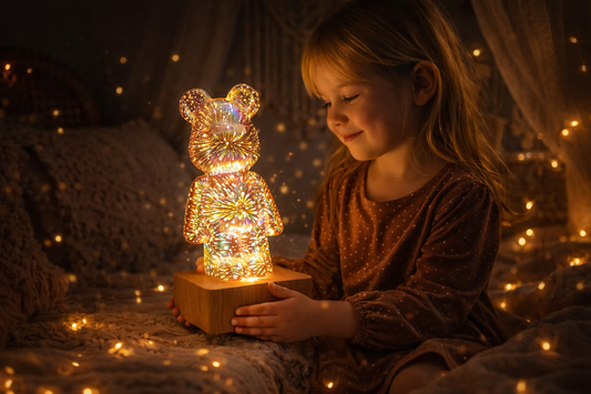 Personalisiertes Nachtlicht für Kinder Teddybär Feuerwerk Lampe Bunt