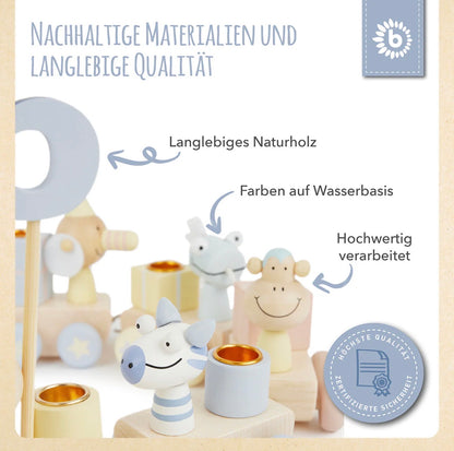 Personalisierter Geburtstagszug aus Holz mit Name – Safari Tischdeko für den Kindergeburtstag