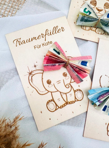 Cash gift with personalized engraving / wooden gift card
