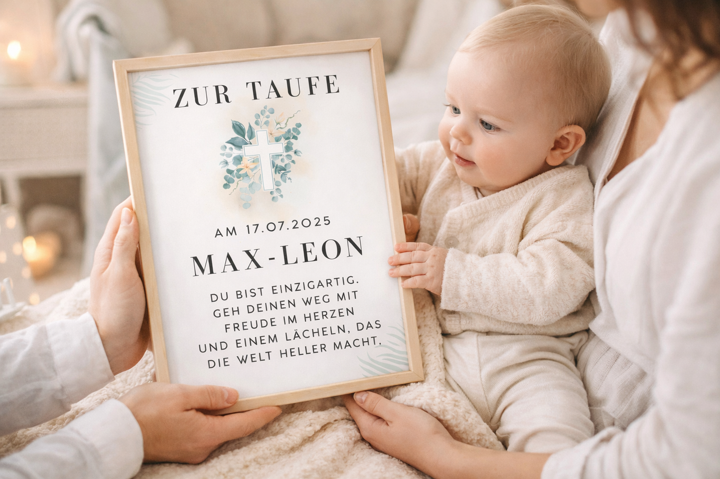 Personalized baptism poster with name &amp; date – baptism gift with cross – 3 frame colors
