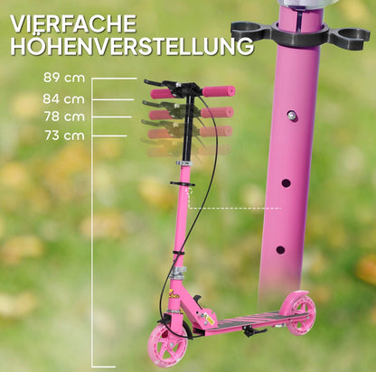 Kinderroller Rosa mit LED-Leuchträdern | Höhenverstellbar & Klappbar | Scooter für Kinder 3–8 Jahre