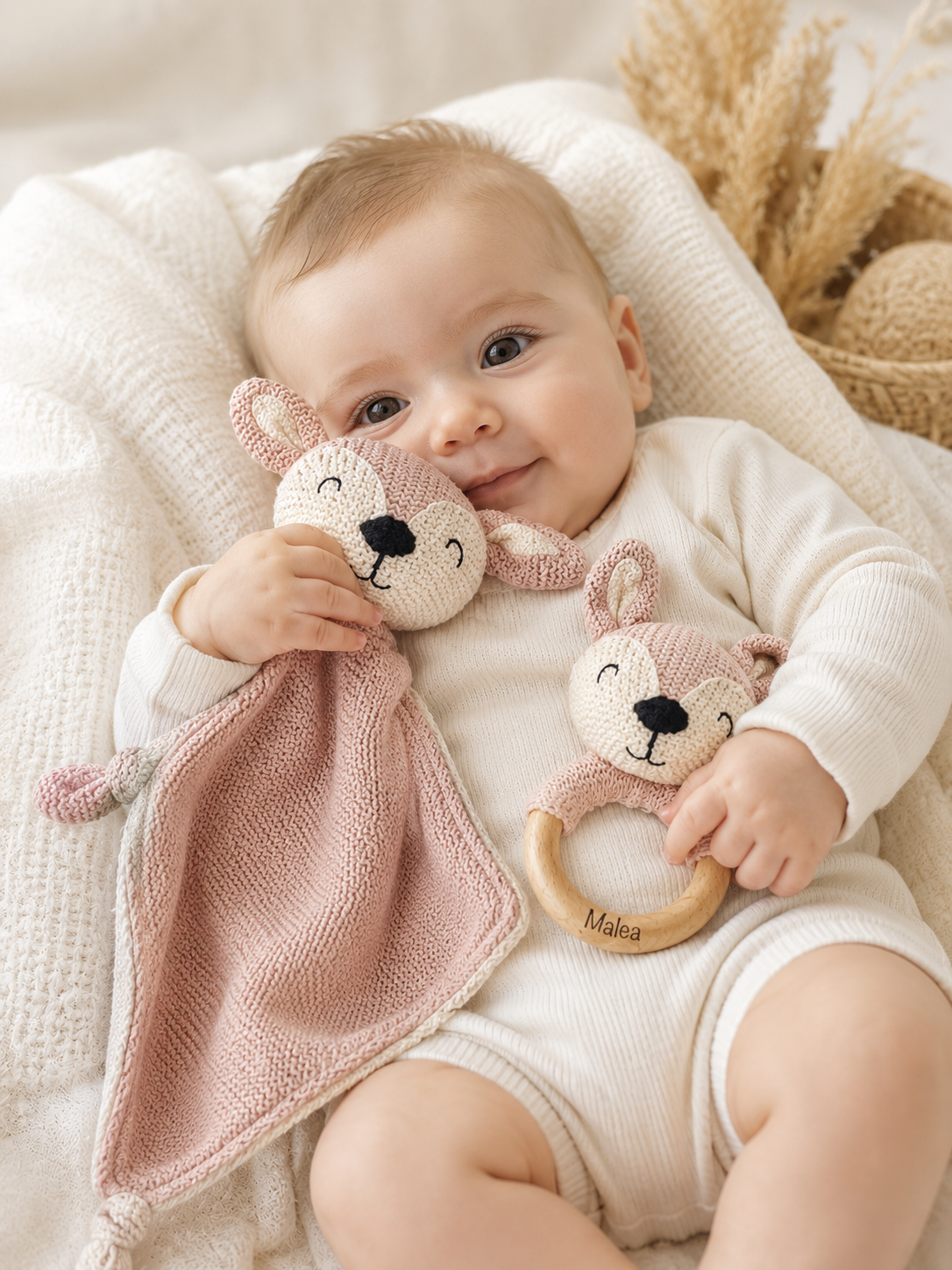 Personalized cuddle cloth with name | Rattle with name or available as a set